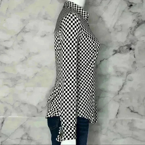 Carmen Marc Valvo Checkered Button down Blouse - Picture 3 of 11